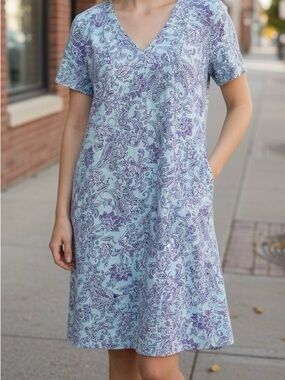 J.Jill Love Linen Light Blue and Lavender Paisley Mini Dress Size S